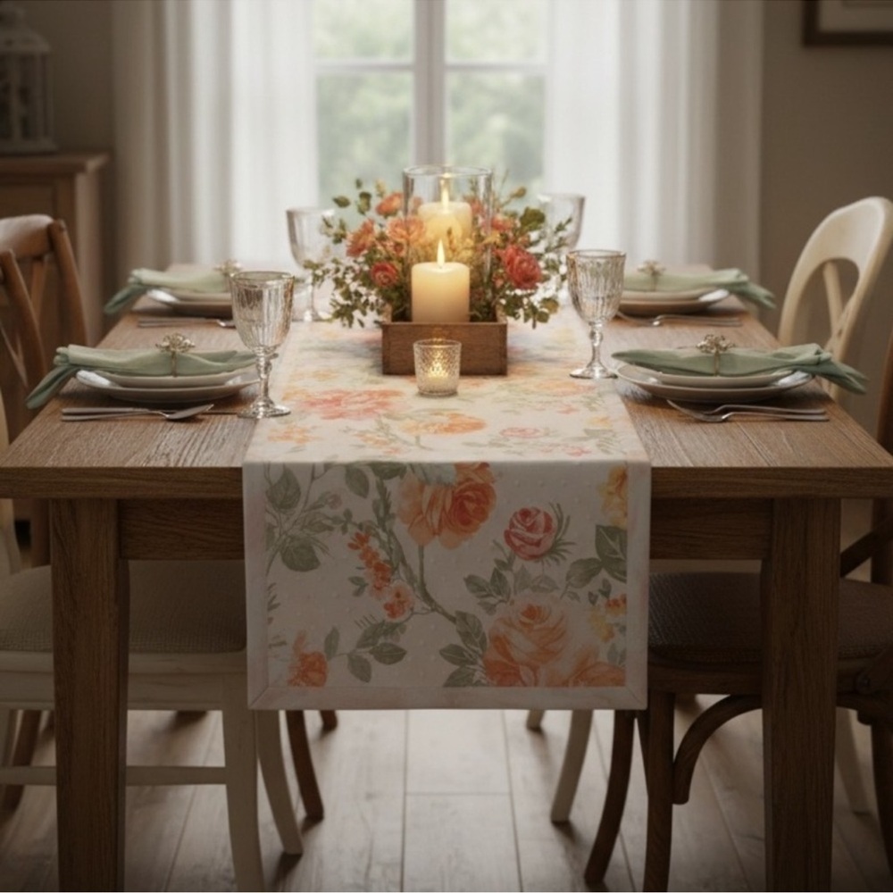 Shabby Chic Table Runner‎ Floral Cottagecore 100% Cotton Farmhouse